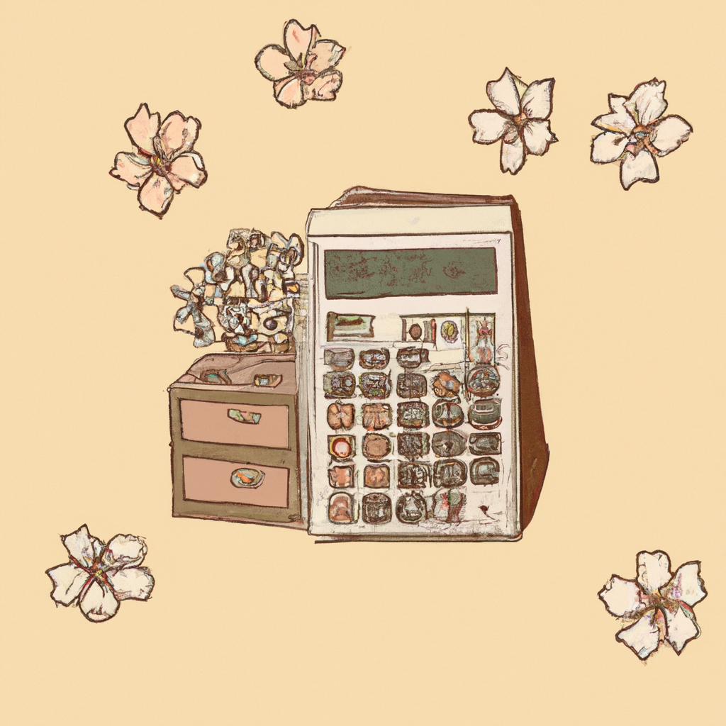 Quiero una ilustración de estilo japonés tradicional con una calculadora