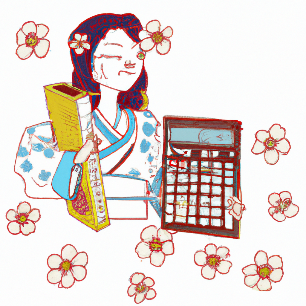 Quero uma ilustração estilo tradicional japones com uma Calculadora