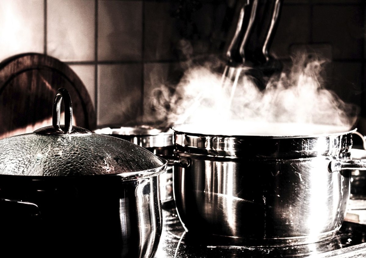 Cooking pot on stove monochrome