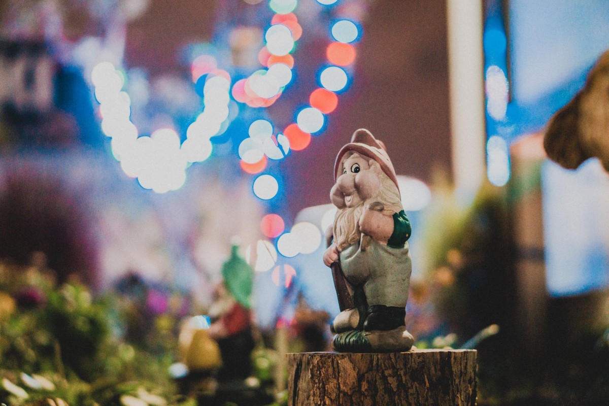 selective focus photography of gnome figurine